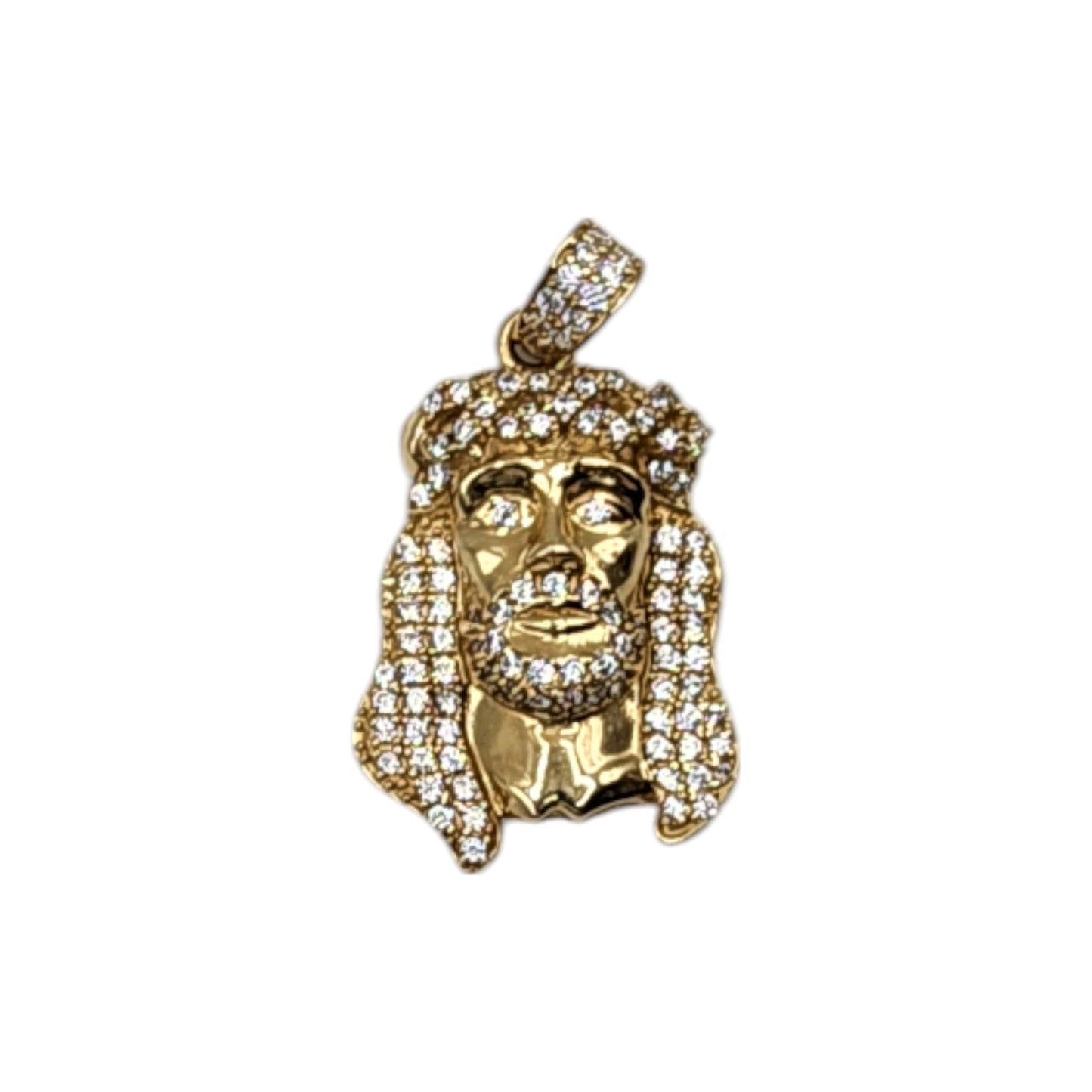 10KT Yellow Gold Christ 35mm W/ White Cz 3.4g Pendant