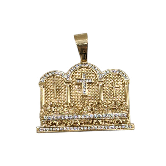 10KT Yellow Gold Ultima Cena 10.5g W/ White Cz 45mm Solid Pendant