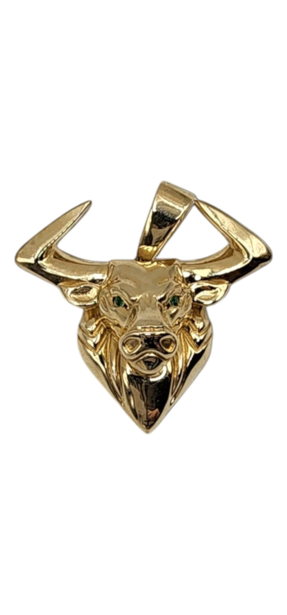 10KT Yellow Gold 6g bull W/Green CZ Pendant 39mm