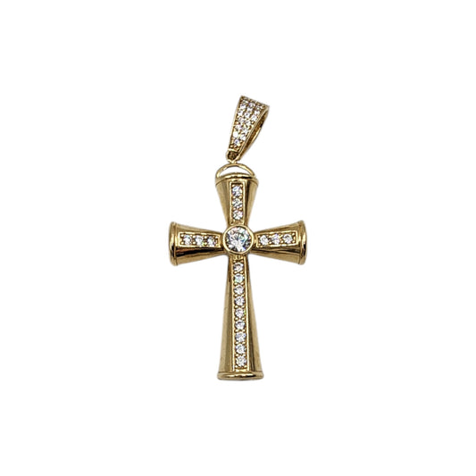 10KT Yellow Gold 8.5g Cross W/ CZ Reversible Pendant 58mm