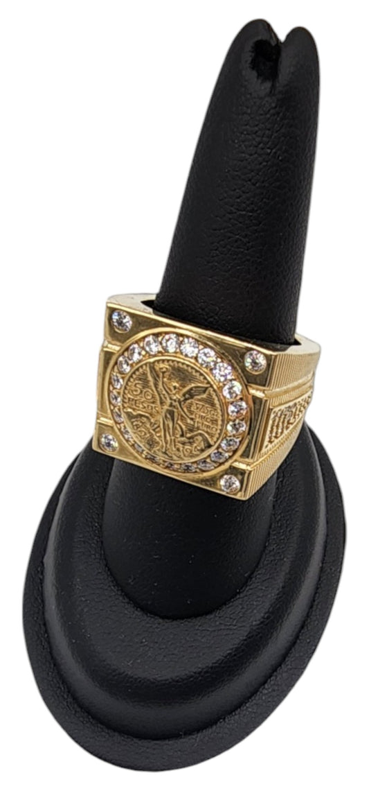10KT Yellow Gold Semisolid Ring W/ White Cz Centenario Man Ring