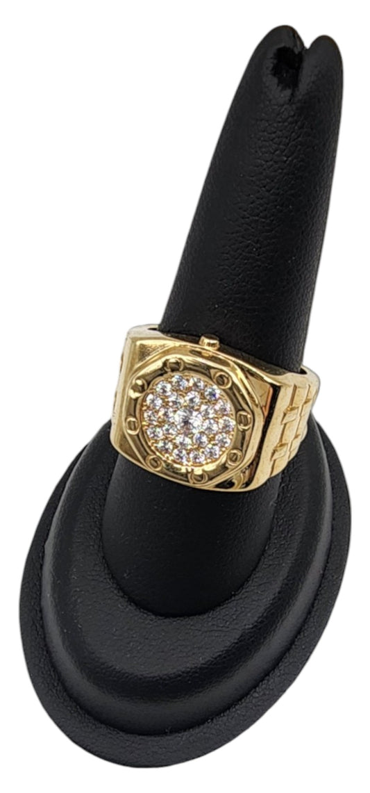 10KT Yellow Gold W/ White Cz Fancy Watch Design Man Ring