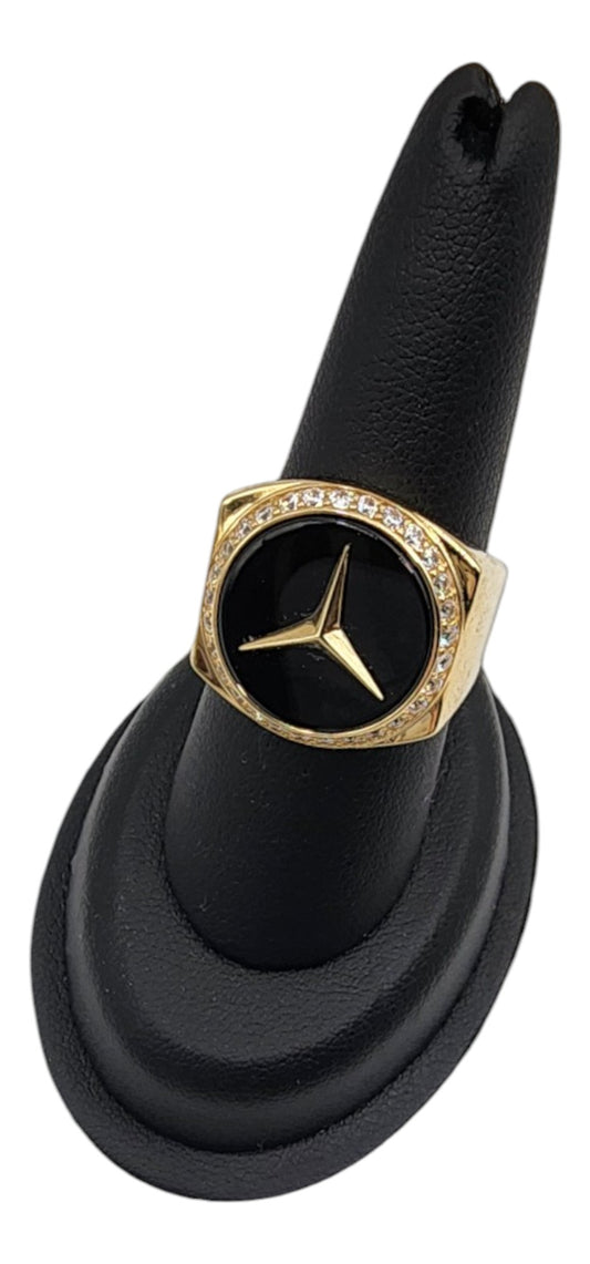 10KT Yellow Gold Semisolid Ring W/ White Cz and Black Man Ring