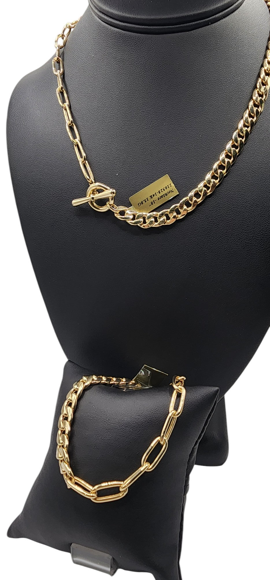 14KT Yellow Gold Set OF Cubana Semisolid & Paper Clip Chain and Bracelet