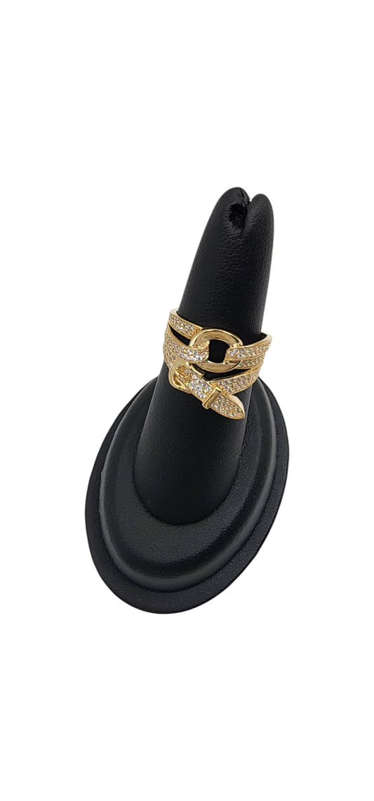 14KT Yellow Gold Fancy Doble Belt Design 4g W/ White Cz Woman Ring