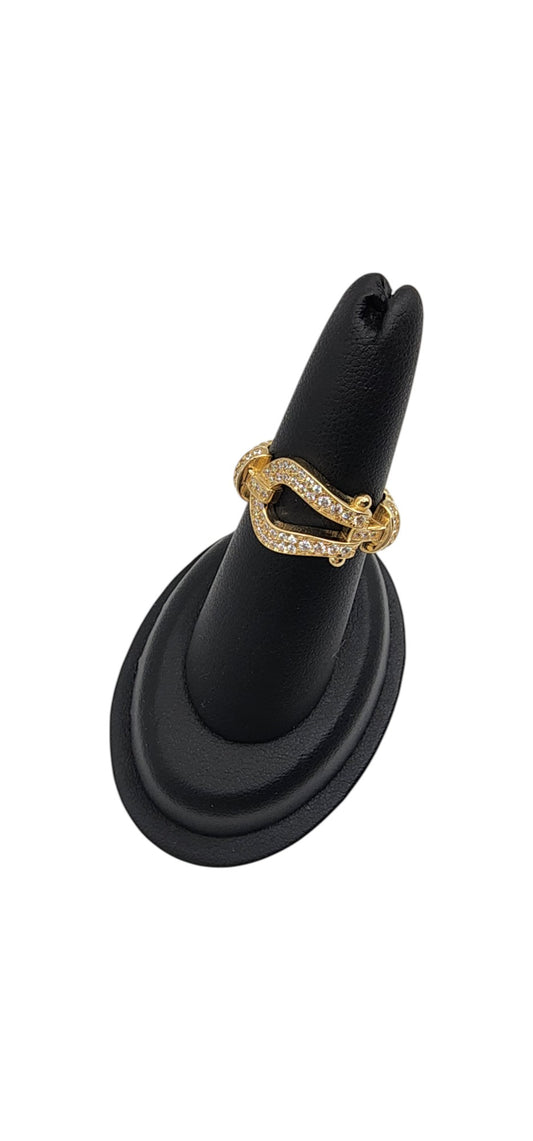 14KT Yellow Gold Fancy Belt Design W/ White Cz 4g Woman Ring
