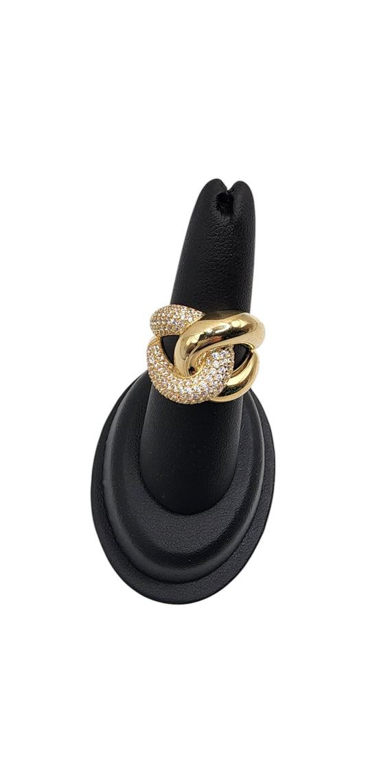14KT Yellow Gold Semisolid Fancy Infinity Design 4.8g W/ White Cz Woman Ring