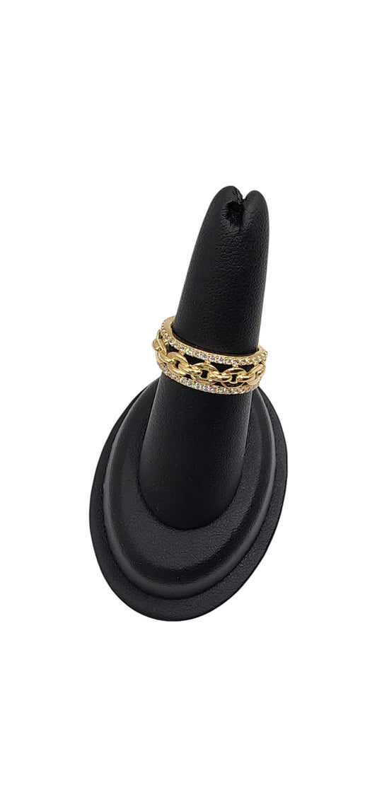 14KT Yellow Gold Fancy Chain Design 3.7g W/ White Cz Woman Ring