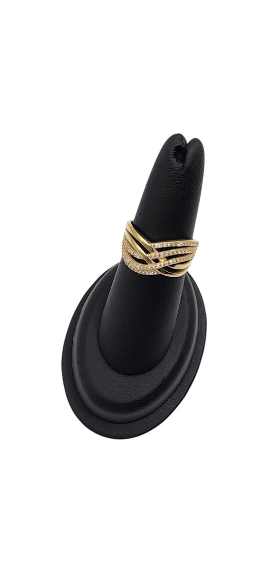 14KT Yellow Gold Fancy Band Design 2.6g W/ White Cz Woman Ring