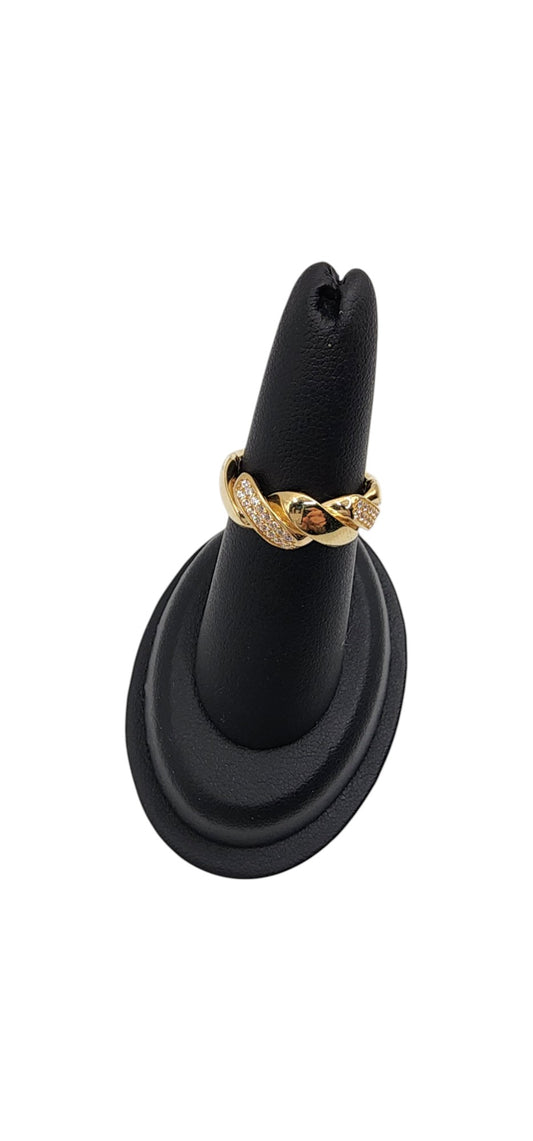 14KT Yellow Gold 2.6g White Cz Fancy Band Design Woman Ring.