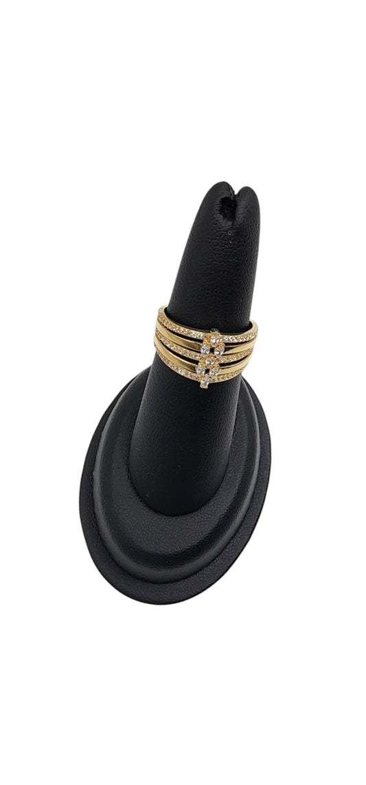 14KT Yellow Gold 2.9g White Cz Fancy Multi-Band Design Woman Ring.