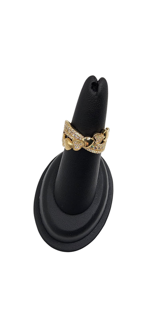 14KT Yellow Gold White Cz Fancy Multi-Hart Design Woman Ring