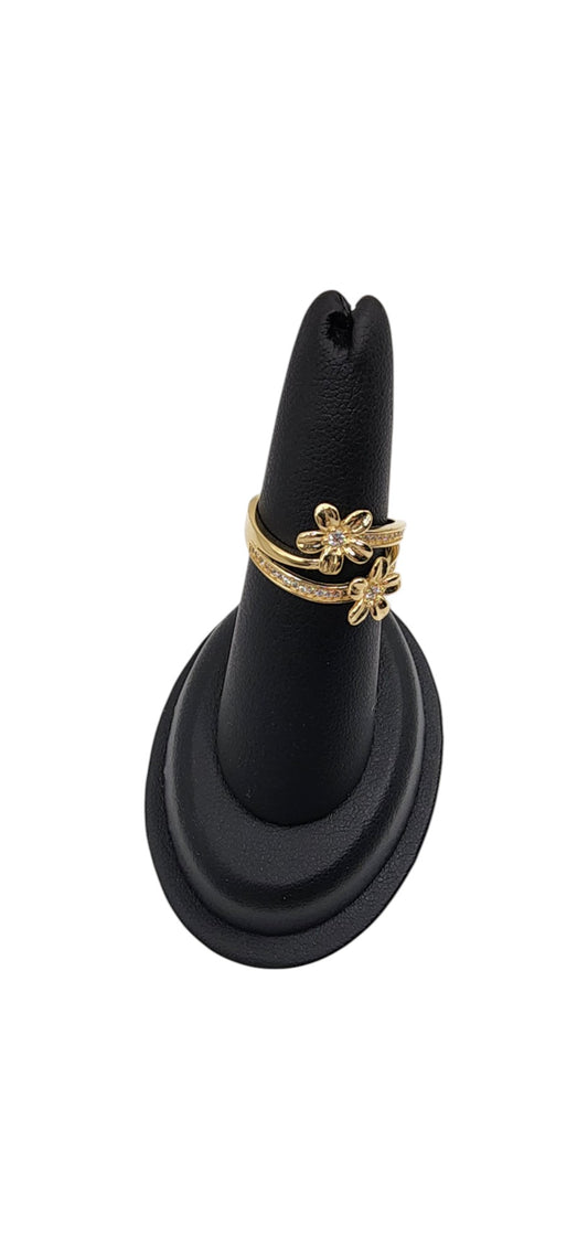 14KT Yellow Gold Fancy Flower Design  W/ White Cz Woman Ring