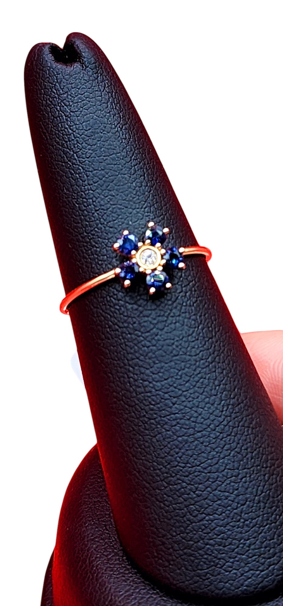 14KT Yellow Gold, Gen Center Sapphire  Flower w/ Diamond