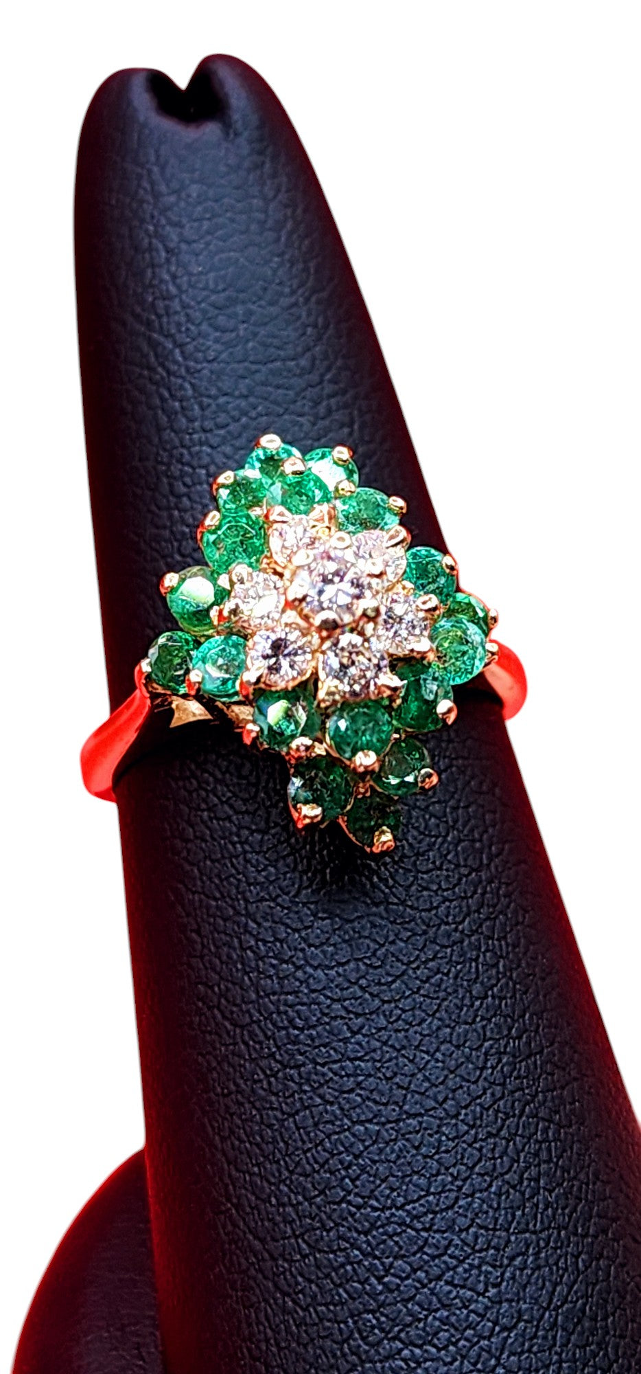 14KT Yellow Gold/ Gen Emerald & 1.00cttw Diamond .50cttw Flower Ring