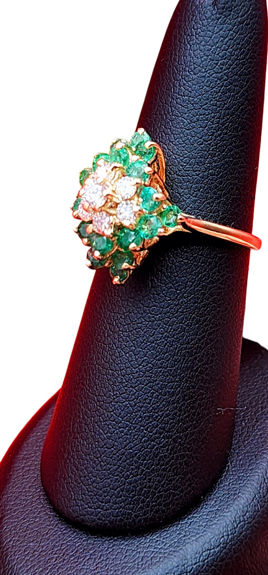 14KT Yellow Gold/ Gen Emerald & 1.00cttw Diamond .50cttw Flower Ring