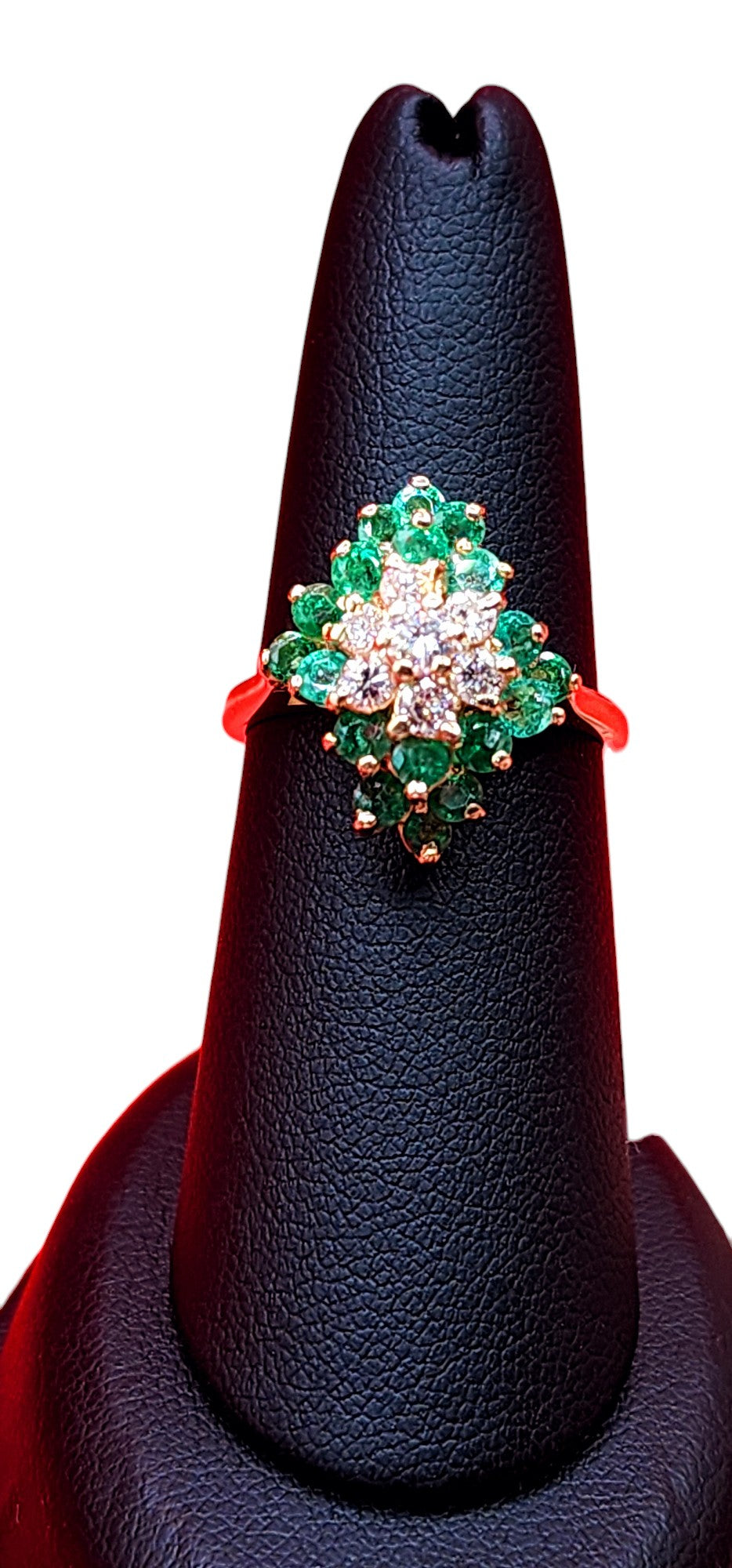 14KT Yellow Gold/ Gen Emerald & 1.00cttw Diamond .50cttw Flower Ring