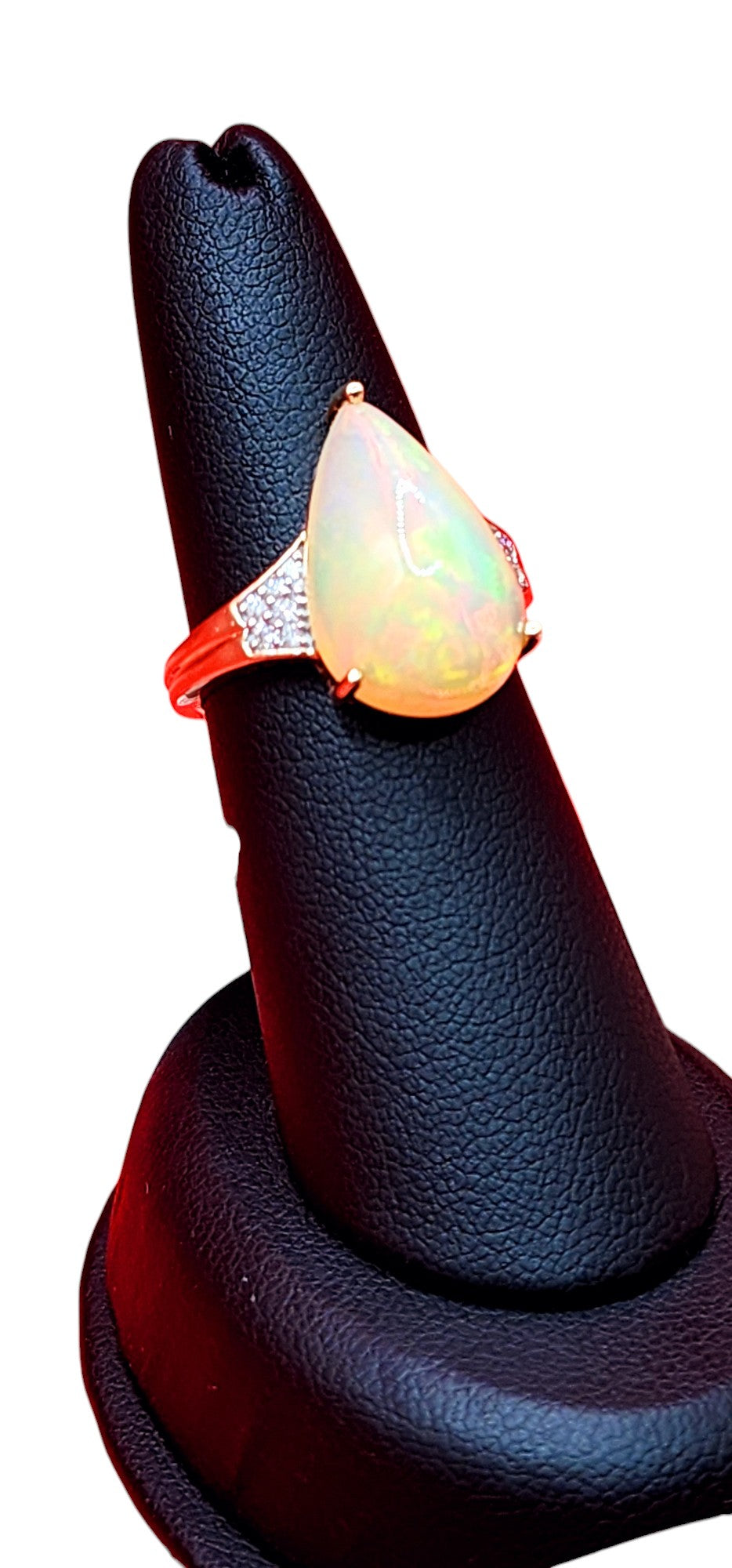 14KT Yellow Gold Pear Shape Opal W/ .15cttw White Diamond Ring