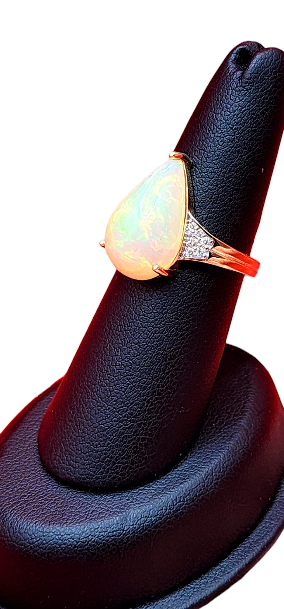 14KT Yellow Gold Pear Shape Opal W/ .15cttw White Diamond Ring