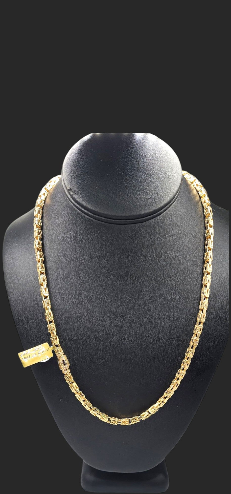 10KT Yellow Gold 22" Byzantine Fancy Chains 5mm Closure W/ White Cz