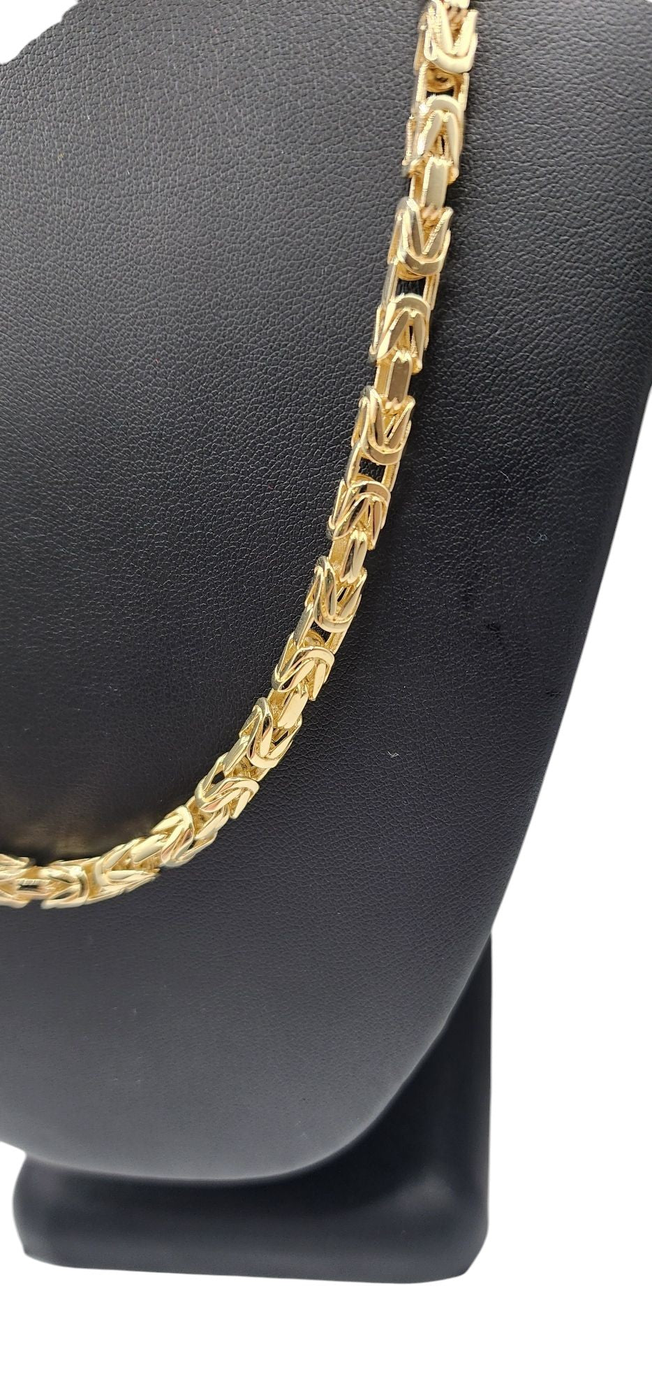 10KT Yellow Gold 22" Byzantine Fancy Chains 5mm Closure W/ White Cz