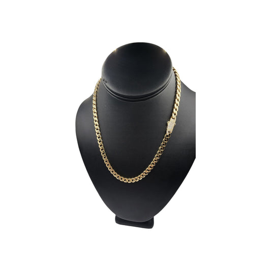 14KT Yellow Gold Fancy 18'' Semisolid Monaco Chain Box Lock W/ White Cz.