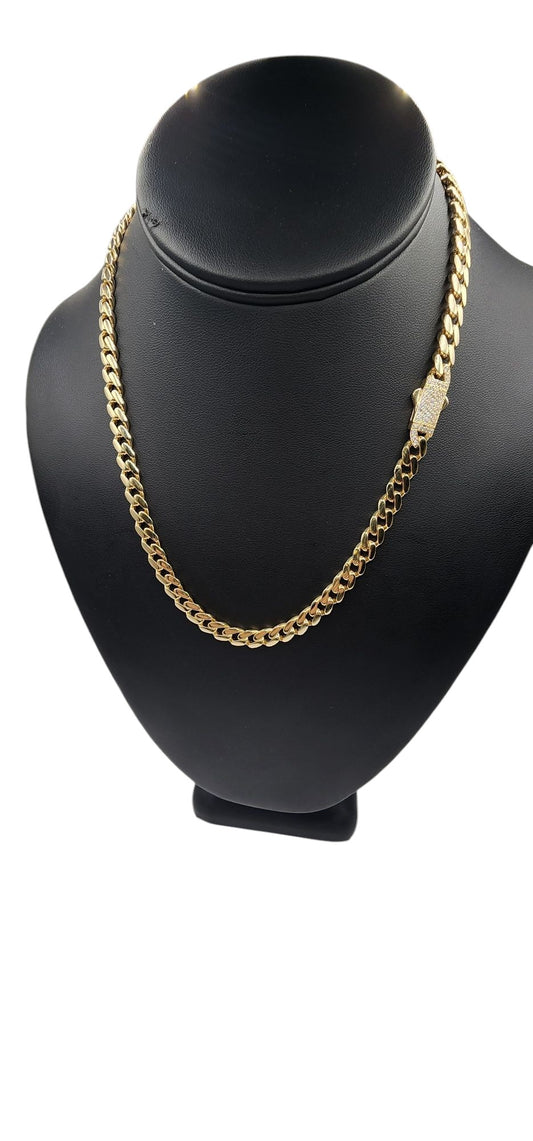 14KT Yellow Gold Fancy 18'' Semisolid Monaco Chain Box Lock W/ White Cz