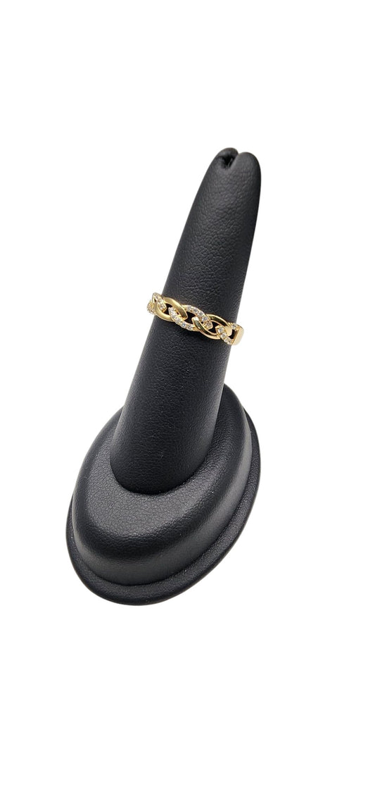 14KT Yellow Gold Fancy Chain Design  W/ White Cz Woman Ring