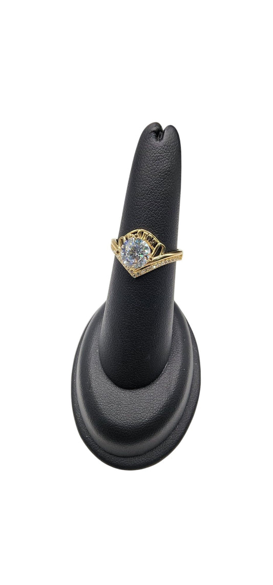 14KT Yellow Gold White Cz Fancy 15 Years Design Ring