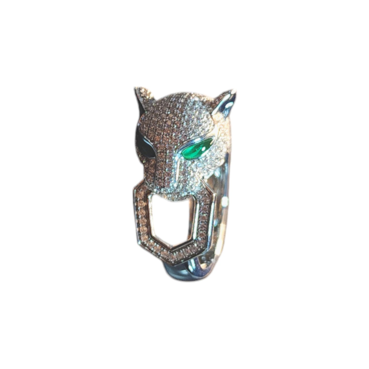 Silver Collection Panther Mouth Bangle W/ White & Green Cz.