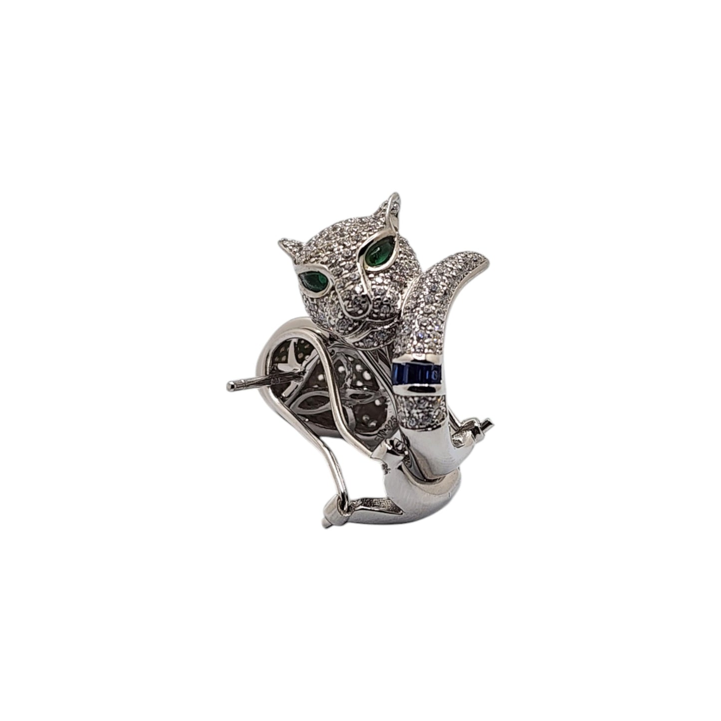 Silver Collection Green-Eye Panther Bangle W/ White & Blue Cz.