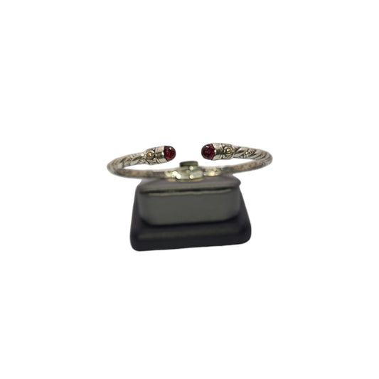 Silver Collection Plat/ White Garnet Thin Twist Bangle Bracelet