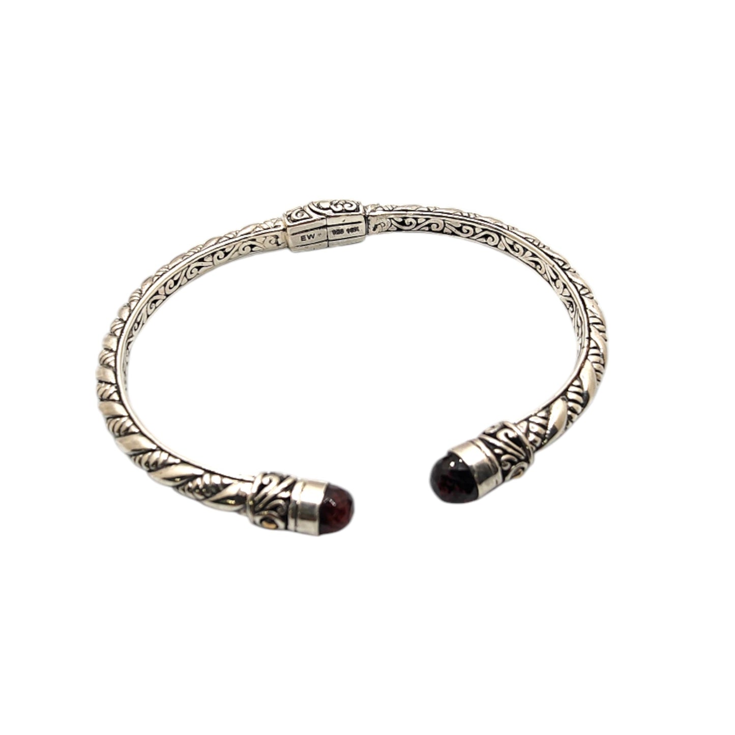 Silver Collection Plat/ White Garnet Thin Twist Bangle Bracelet