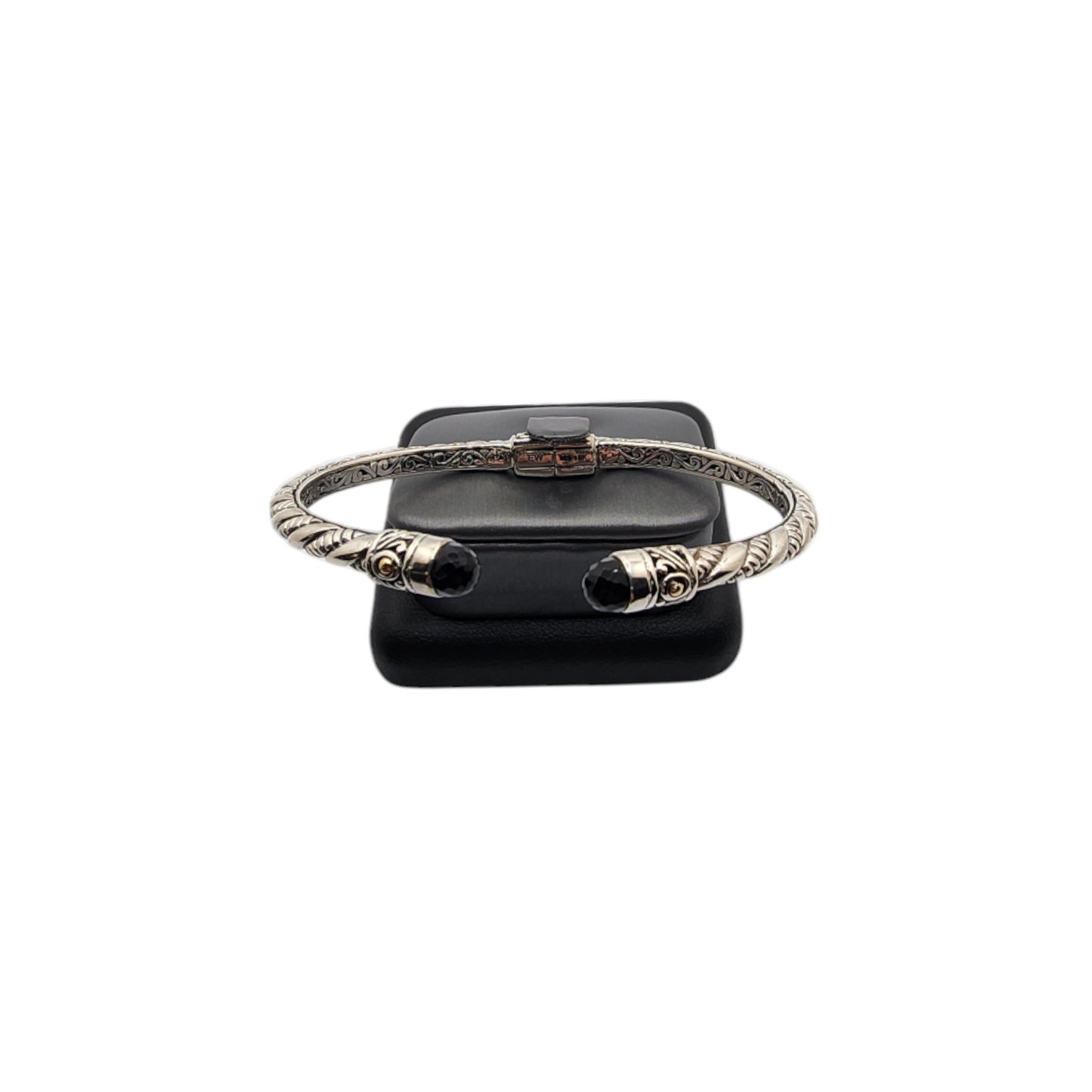 Silver Collection Plat/ W Onyx Thin Twist Bangle Bracelet