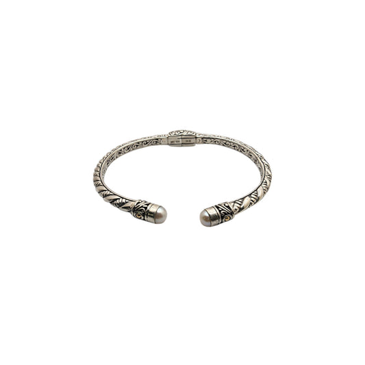 Silver Collection Plat/ W Pearl Thin Twist Bangle Bracelet