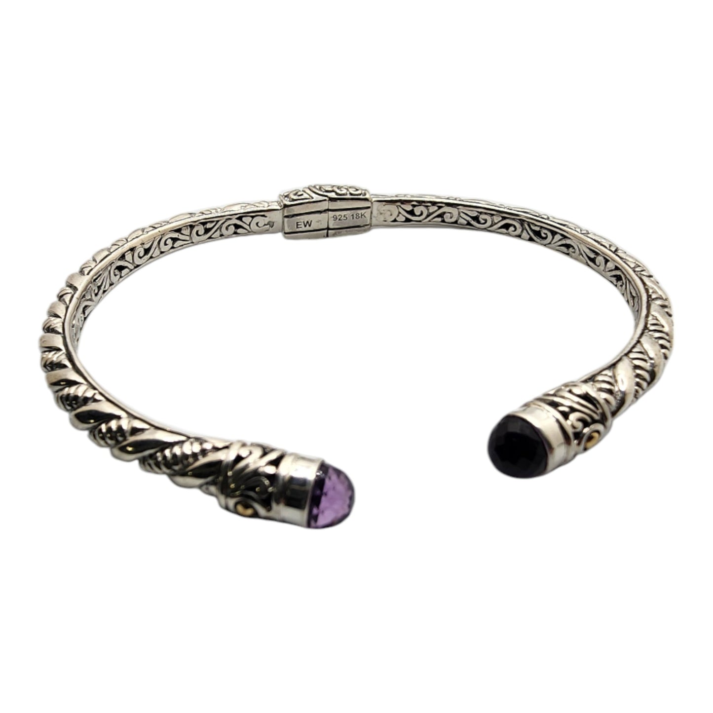 Silver Collection Plat/ W Amethyst Thin Twist Bangle Bracelet