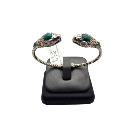 Bali Silver Collection Plat/ W 18KT Snake Head Turquoise & Topaz Stone Bangle Bracelet