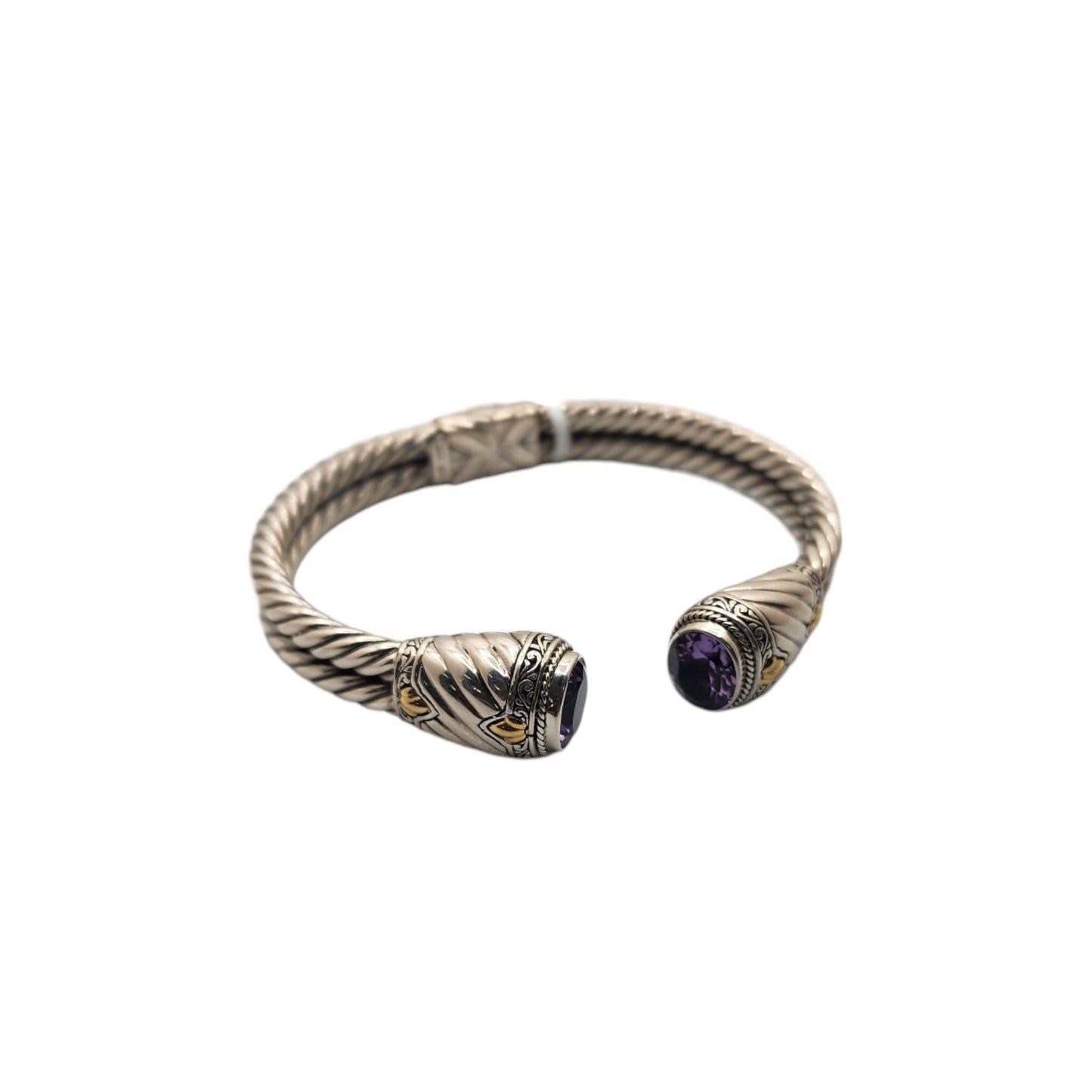 Bali Silver Collection/ Oval Amethyst Doble Twist Bali Bangle Bracelet