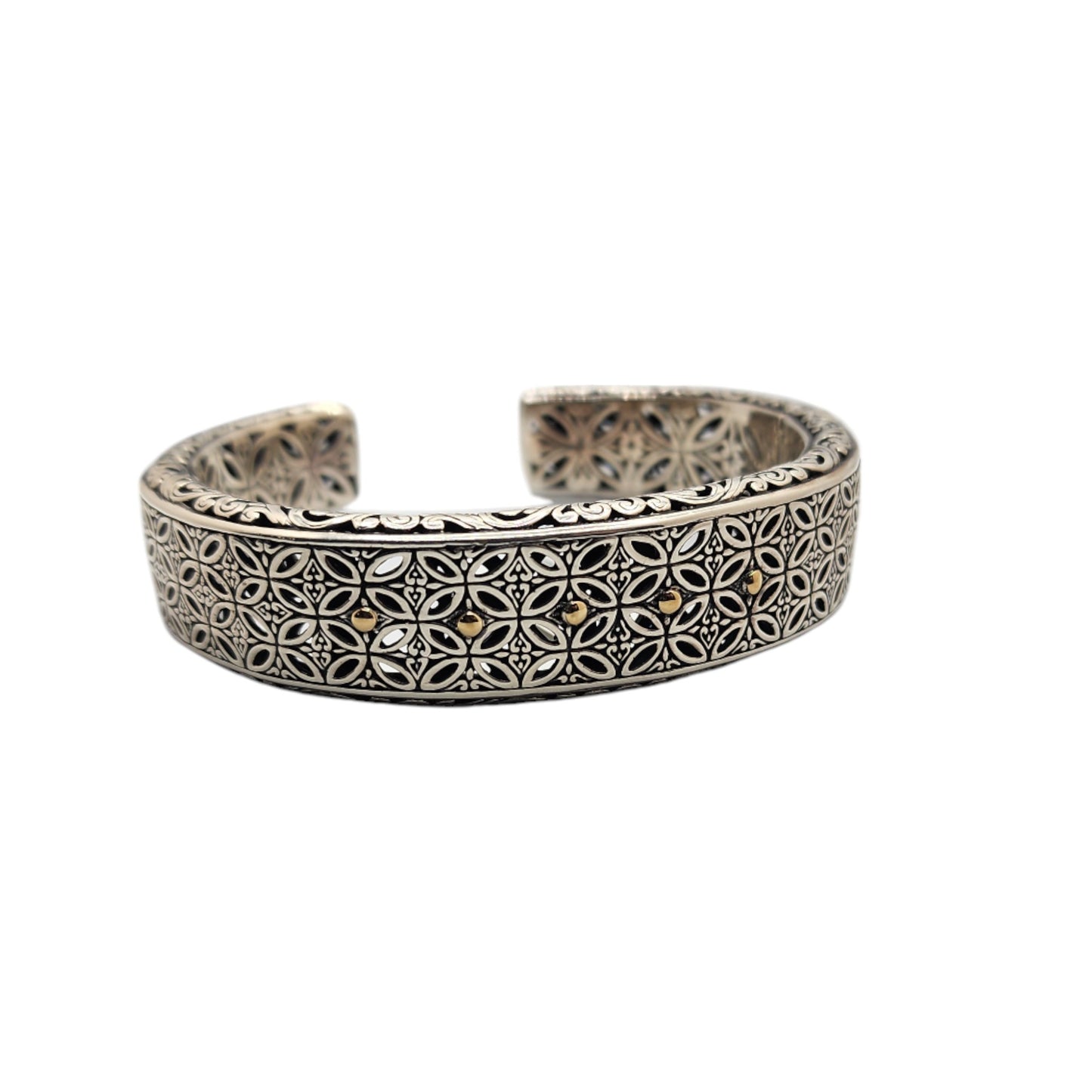 Bali Silver Collection/ 18Kt Four Petals Floral Bali Bangle Bracelet