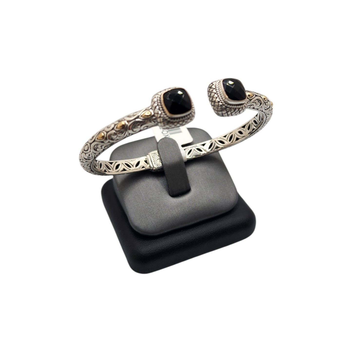 Bali Silver Collection/ Square Onyx Bali Bangle Bracelet