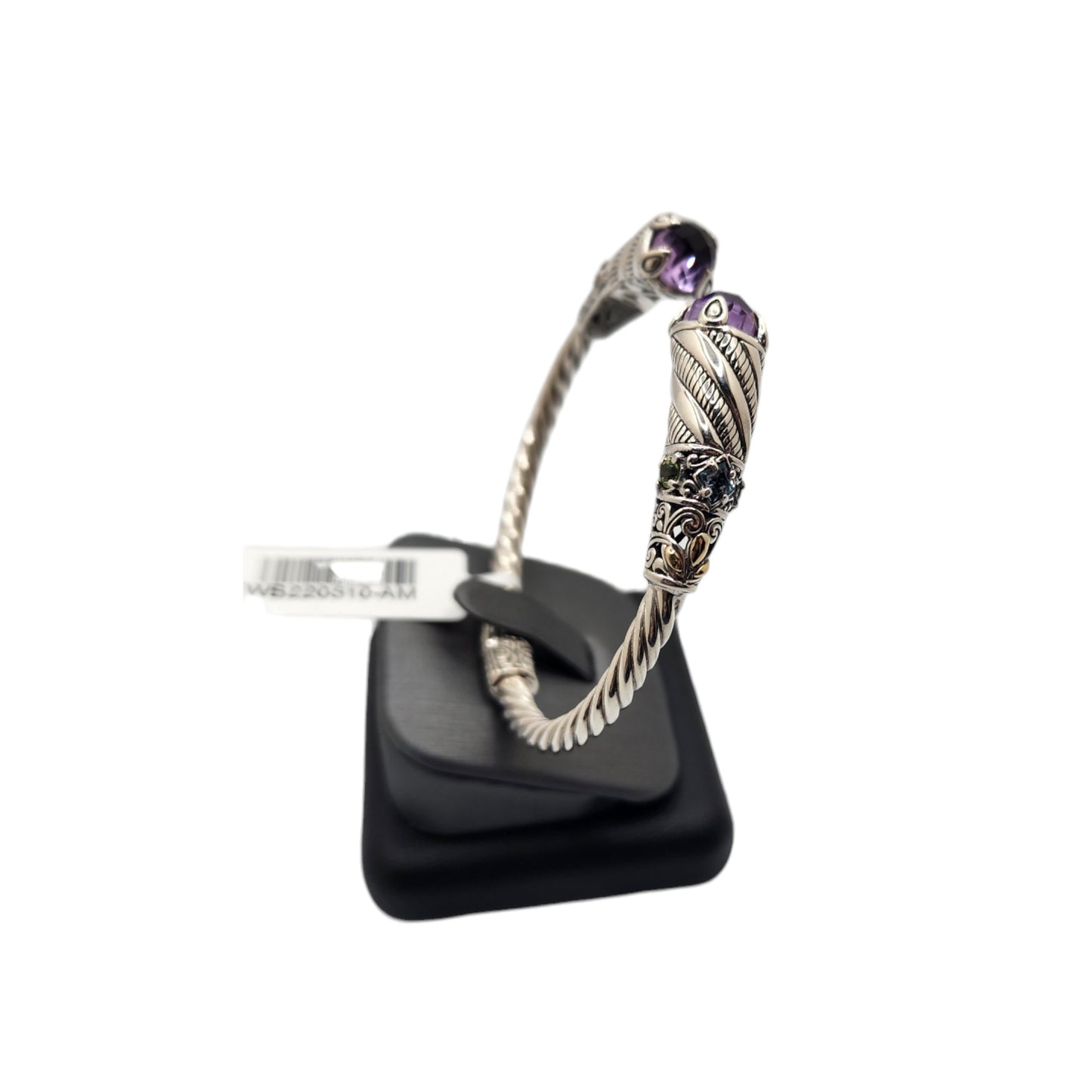 Bali Silver Collection/ 4 Prong Amethyst Doble Twist Bali Bangle Bracelet