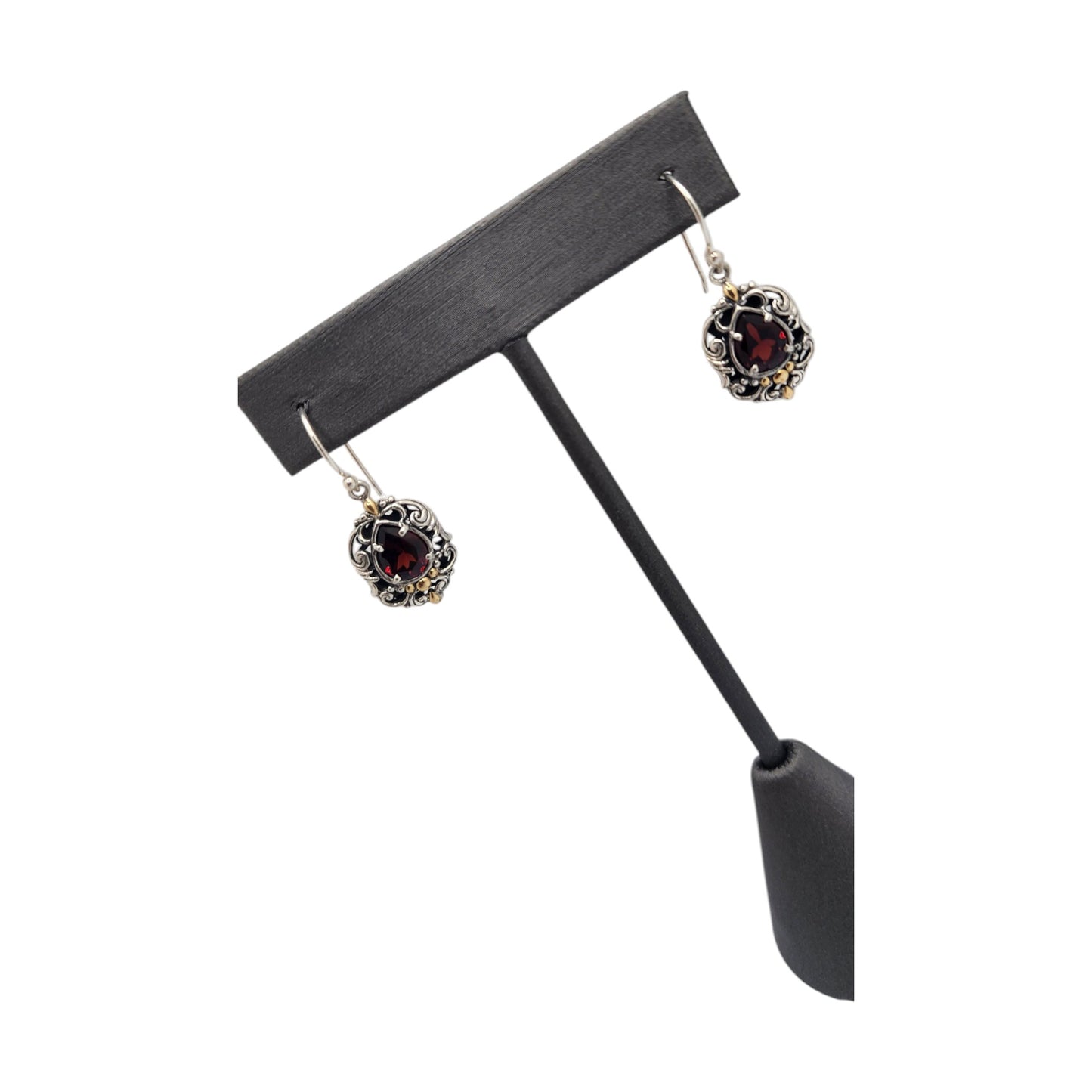 Bali Silver Collection W/ 18KtGen Garnet Wire Hook Bali Earrings