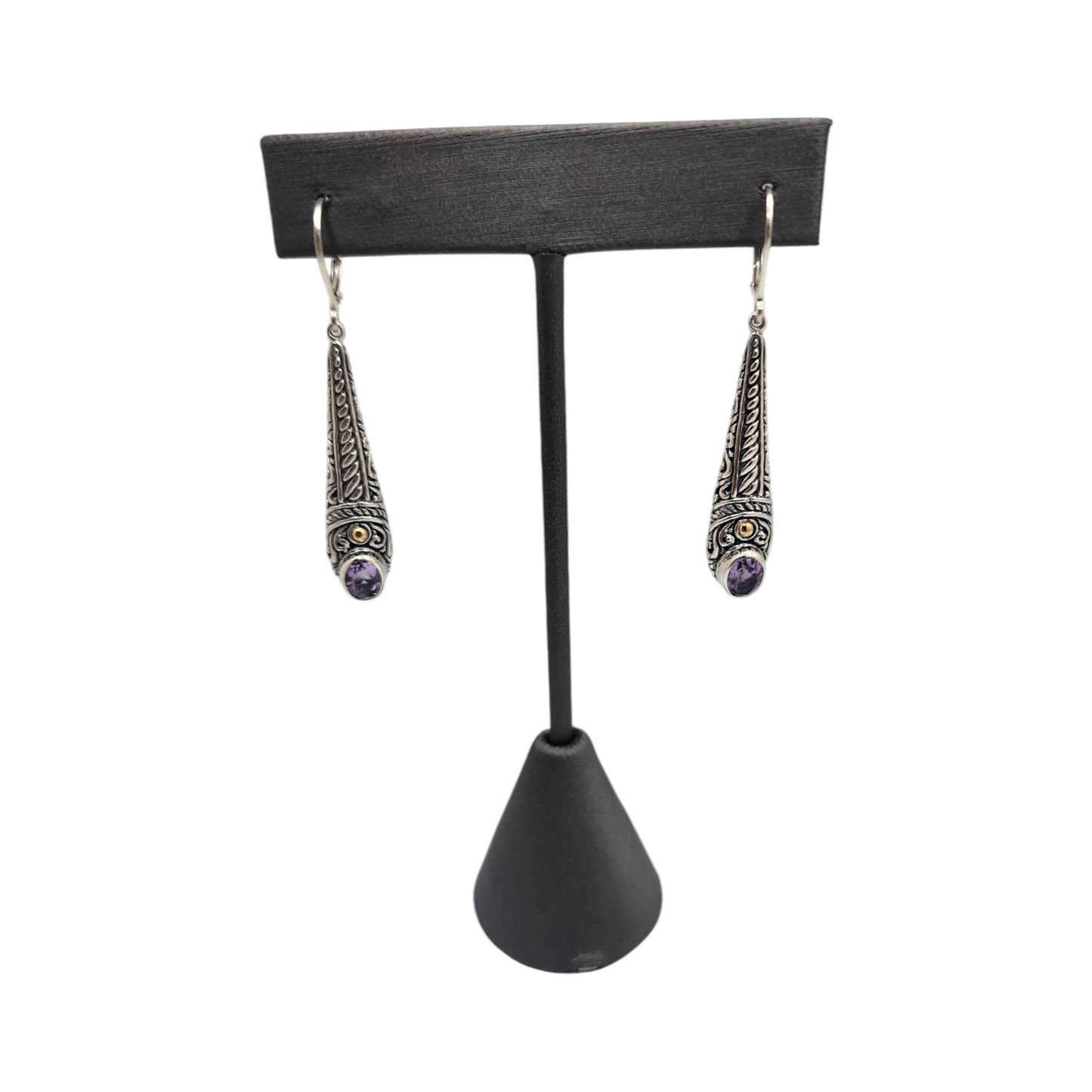 Bali Silver Collection W/ 18Kt Oval Amethyst Bali Dangle Earrings