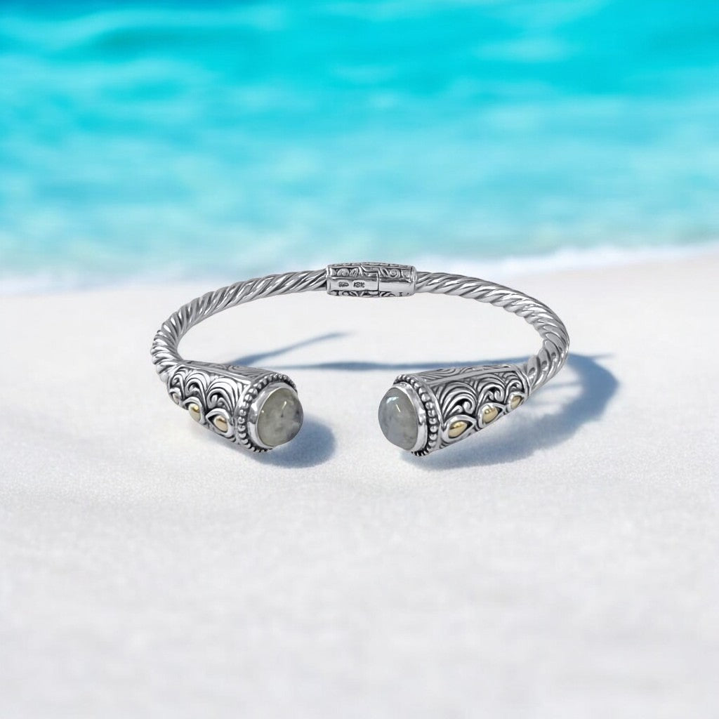 Bali Silver Collection W/ 18KT Moonstone Wave Bali Bangles