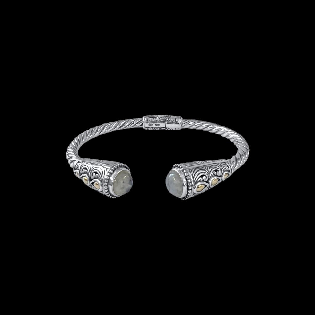 Bali Silver Collection W/ 18KT Moonstone Wave Bali Bangles
