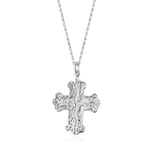 Silver Pendants Collection Hidden Royal Cross W/ .1 Diamon