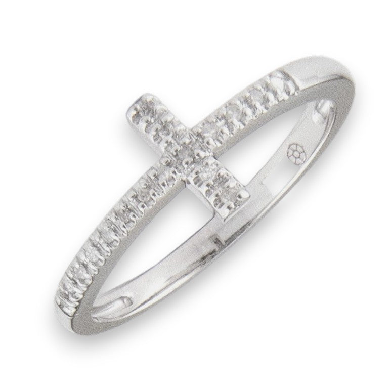 Silver Ring Collection Cross Design W/ White Cz