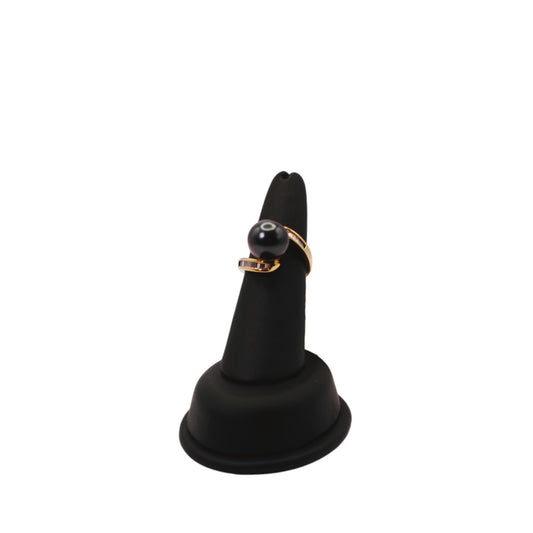 18KT Yellow Gold W/ .50cttw Baguet White Diamond &  Tahitian Pearl Ring