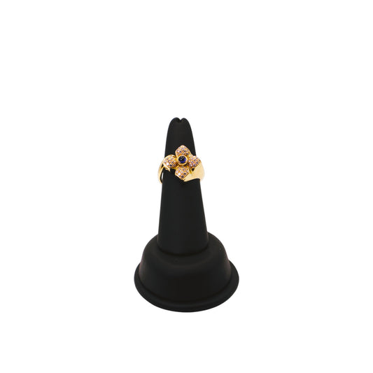 18KT Yellow Gold 0.30cttw Sapphire W/ .40cttw Flower Diamond Ring