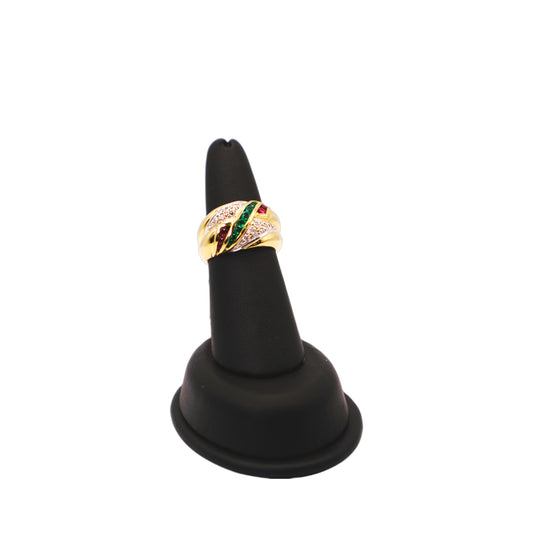 18KT Yellow Gold 0.60cttw Emerald/Ruby W/.12cttw Diamond Ring